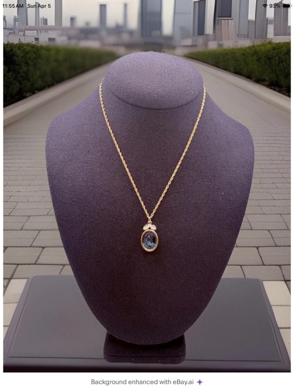 Vintage Nolan Miller Oval Blue Faceted Pendant Necklace Goldtone 16” Avon Chain